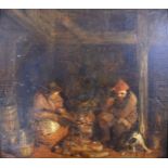 An Early Dutch School 'Interior Scene With Figures And Dog Around A Fire' oil on board, 31 x 33 cms