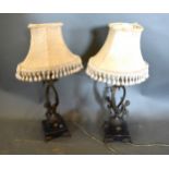 A Pair of French Table Lamps of Figural Form with marble bases 50cm tall
