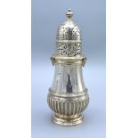 A George V Silver Sugar Caster of tapering bulbous form with circular foot, Sheffield 1919, 10 ozs.