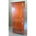 A 19th Century Standing Corner Cabinet, the moulded cornice above two panelled doors raised upon