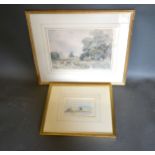 A Late 19th Century Watercolour "Lake Scene with Deer Before Windsor Castle" 25cm x 35cm together