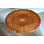 A Victorian Burr Walnut and Marquetry Inlaid Oval Occasional Table, the inlaid top above a spiral