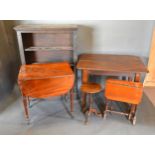 An Oak Bookcase together with a Regency mahogany Pembroke table, a Victorian Sutherland table, a