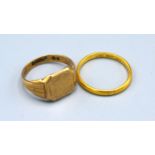 A 22ct. Gold Wedding Band 2.4 gms together with a 9ct. gold signet ring 4 gms