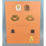 Four National Motor Volunteers Cap Badges together with two Motor Transport Volunteers and an Army