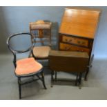 An Edwardian Mahogany Marquetry Inlaid Drawing Room Side Chair together with a Victorian lacquered
