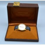 A Longines Automatic Gold Plated Gentleman's Wrist Watch With Leather Strap within original box