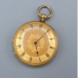 An 18ct. Gold Cased Pocket Watch, the dial with Roman numerals 4cms diameter