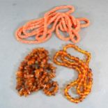 A collection of necklaces to include coral