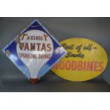 An Enamel Advertising Sign 'Vantas Sparkling Drinks' 50.5 cms square together with an oval