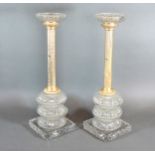 A Pair Of Cut Glass And Silver Plated Table Lamps 38 cms tall