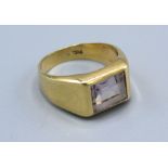 A 9ct. Yellow Gold Ring set rectangular pale pink stone, ring size M, 3.4 gms.