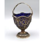 A George III Silver Basket Of Pierced Form with shaped handle and blue glass liner London 1774 3