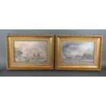 A Pair of Oils on Board 'Seascapes with Boats in Stormy Weather' signed with monogram 14 x 22 cms