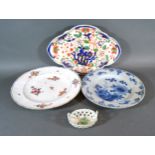 An 18th Century Dutch Delft Underglaze Blue Decorated Plate together with a French plate, an Imari