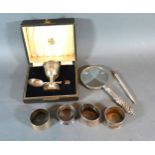A Birmingham Silver Christening Set comprising eggcup and spoon together with four silver napkin
