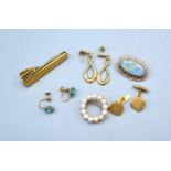A 9ct. Gold Pearl Set Brooch of circular form together with an opal set brooch, a pair of 9ct.