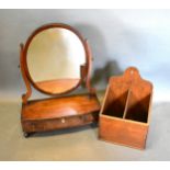 A 19th Century Mahogany Swing-Frame Toilet Mirror together with an oak candlebox