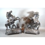 A Pair Of 19th Century Patinated Spelter Marley Horse Groups 44 cms tall
