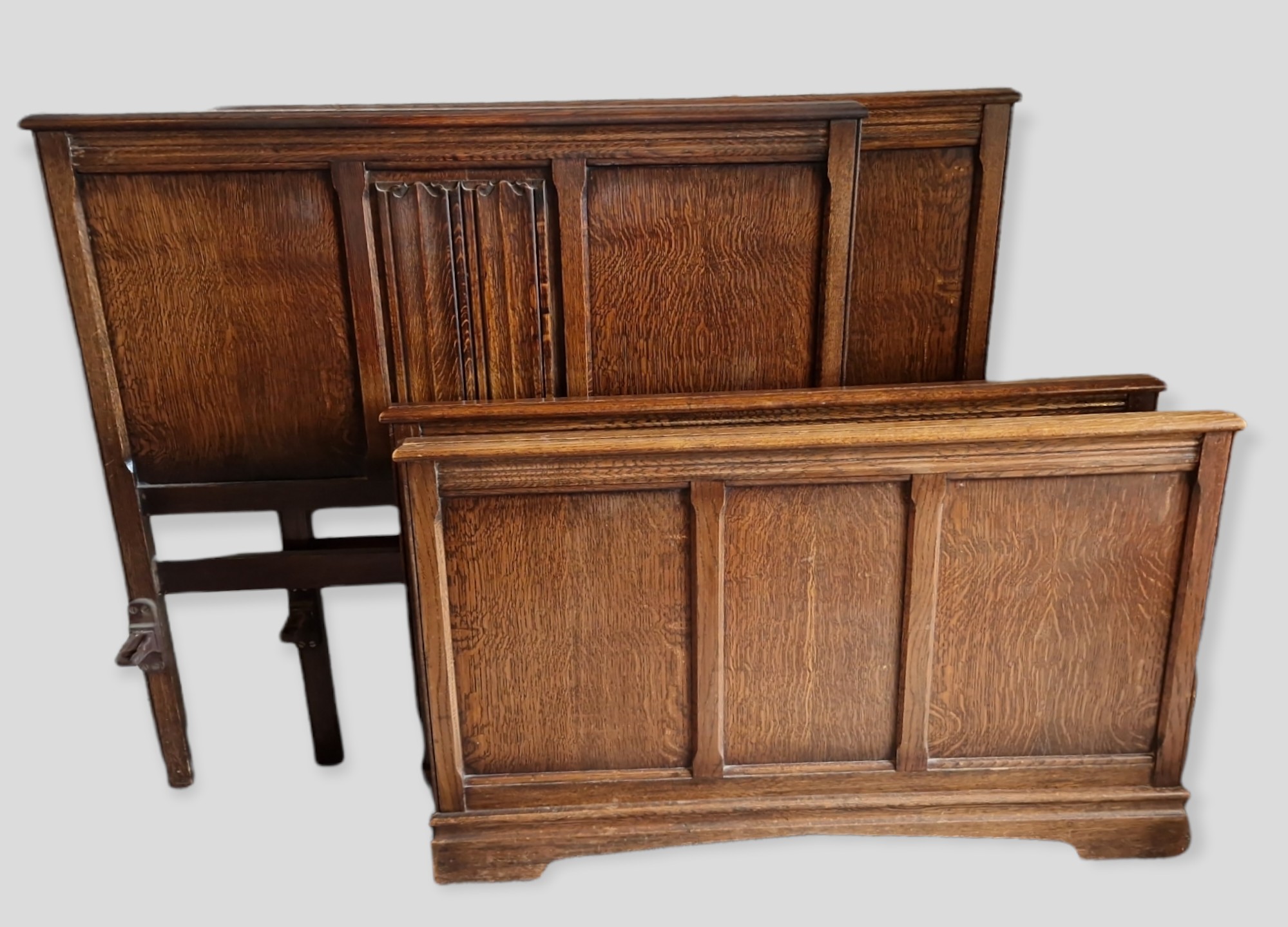 An Oak Gothic Revival Bedroom Suite comprising six drawer chest, dressing table, wardrobe and two - Image 2 of 4