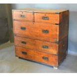 An Early 19th Century Oak Military Chest in two parts with two short and three long drawers with