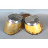 Two Silver Plated Mounted Horse Hooves bearing inscriptions