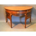 A 19th Century Mahogany Demi Lune Side Cabinet, the inlaid top above three drawers and two