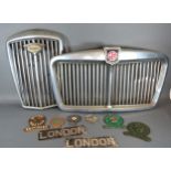 A Wolseley Chromium Plated Car Grill together with another similar for MG and various badges