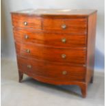 A 19th Century Mahogany Bow Fronted Chest, the reeded top above two short and three long drawers