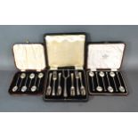 A Set of Six Birmingham Silver Bean Handled Coffee Spoons together with a set of silver cake forks