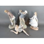 A Lladro Porcelain Figure In The Form Of A Golfer 28 cms tall together with another similar and