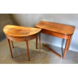 A 19th Century Mahogany Demi-Lune Card Table, the hinged top above a shell inlaid frieze raised upon