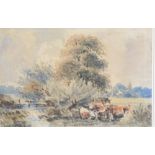 Attributed to Elliot Thomas York "Rural Scene with Cattle at a Watering Hole" Watercolours, Unsigned
