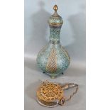 A Persian Bronze And Enamel Decorated Covered Vase of tapering bulbous form, 36cms tall together