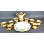 A Myott Son & Co. Coffee Service with hand painted decoration and highlighted with gilt together
