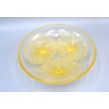 R Lalique A Yellow Amber Opalescent Glass Bowl Volubilis Pattern 21 cms diameter