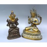 A Chinese Model of Buddha inset turquoise 15 cms tall together with another similar Chinese model of