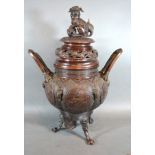 A Bronze Large Covered Censer, the lid mounted with a dog of fo, the base with two handles and