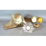 An Edwardian Silver Plated Mantle Clock together with a Waterford Crystal clock and a table clock in