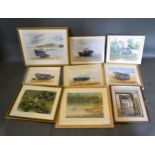 Brian Wilson 'Beached' watercolour, together with various other pictures by Brian Wilson