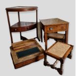 A 19th Century Mahogany Corner Washstand together with a mahogany side table, a walnut clerk's desk,