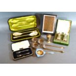 A Pair Of London Silver Berry Spoons within fitted lined case together with other items to include