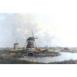 Marinus Johannes De Jongere 'A Dutch Landscape With Windmills' oil on canvas, signed, 39 x 59 cms