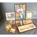 A Large Oil On Board Depicting A Lady Playing Guitar together with a collection of other pictures