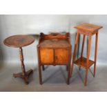 A 19th Century Mahogany Nightstand together with a 19th Century Mahogany Pedestal Table and an