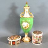 A Coalport Porcelain Two Handled Covered Vase 'Windermere' 26 cms tall together with a Royal Crown