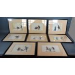 A Set of Eight Chinese Watercolours on Rice Paper, various torture scenes, 14.5 x 20 cms