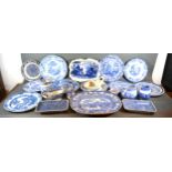 An Early English Blue and White Decorated Meat Platter together with a collection of other similar
