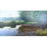 David Morgan 'River Scene With Cattle At A Watering Hole Within A Rural Setting' oil on canvas,