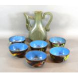 A Chinese Hard Stone Ewer together with a set of six Cloisonné bowls